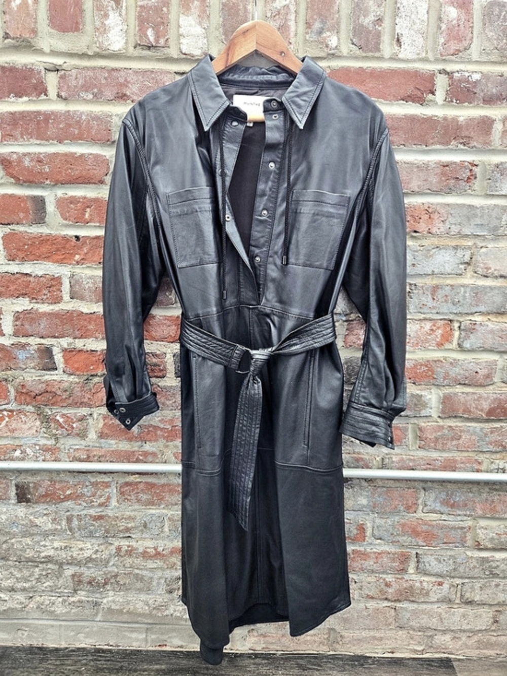 MUNTHE Black Leather-Look Maxi Dress EU 34